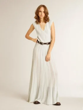 Rochie pentru femei de culoare albastru deschis, cu model cu dungi verticale