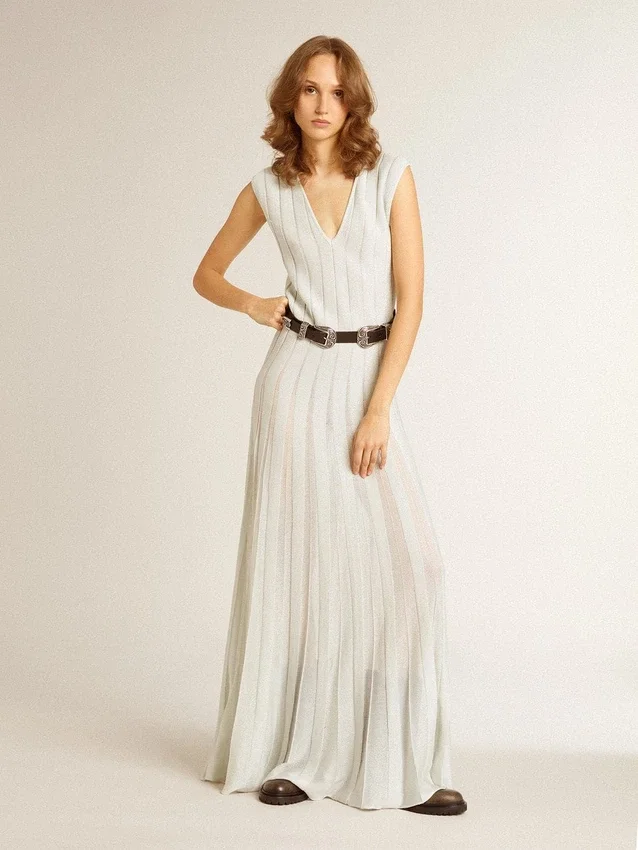 Rochie pentru femei de culoare albastru deschis, cu model cu dungi verticale