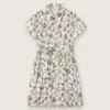 Rochie pentru fete „Journey” din pânză de bumbac albă cu imprimeu floral verde