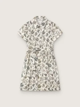 Rochie pentru fete „Journey” din pânză de bumbac albă cu imprimeu floral verde