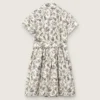 Rochie pentru fete „Journey” din pânză de bumbac albă cu imprimeu floral verde