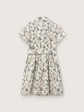 Rochie pentru fete „Journey” din pânză de bumbac albă cu imprimeu floral verde