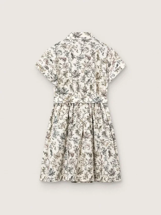 Rochie pentru fete „Journey” din pânză de bumbac albă cu imprimeu floral verde