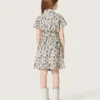 Rochie pentru fete „Journey” din pânză de bumbac albă cu imprimeu floral verde
