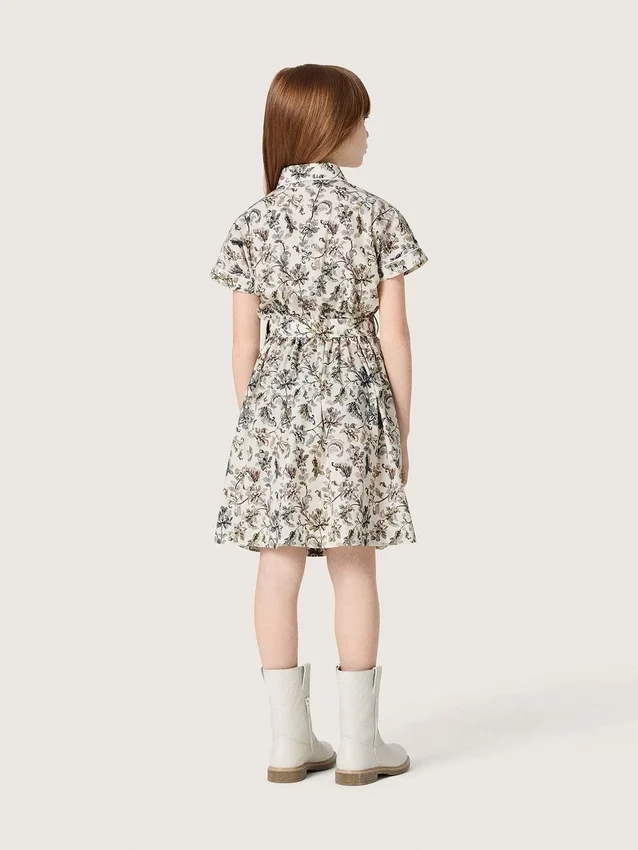 Rochie pentru fete „Journey” din pânză de bumbac albă cu imprimeu floral verde
