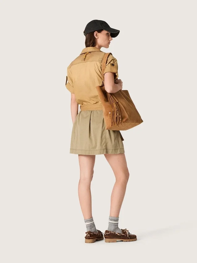 Rochie safari pentru femei din bumbac bej și verde militar, cu buzunare maxi