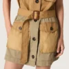 Rochie safari pentru femei din bumbac bej și verde militar, cu buzunare maxi