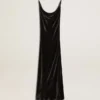 Rochie slip neagră pentru femei, cu efect de catifea