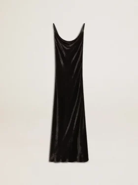 Rochie slip neagră pentru femei, cu efect de catifea