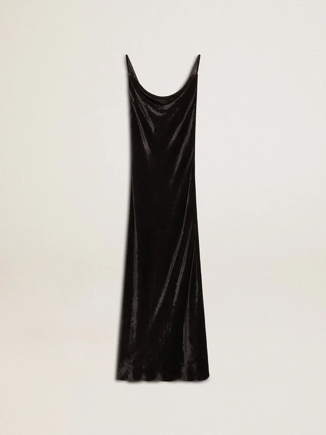Rochie slip neagră pentru femei, cu efect de catifea