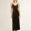 Rochie slip neagră pentru femei, cu efect de catifea