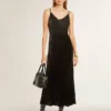 Rochie slip neagră pentru femei, cu efect de catifea