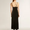 Rochie slip neagră pentru femei, cu efect de catifea