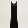 Rochie slip neagră pentru femei, cu efect de catifea