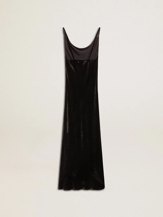 Rochie slip neagră pentru femei, cu efect de catifea