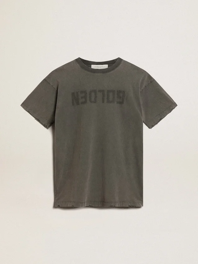 Rochie-tricou gri pentru femei, cu finisaj uzat