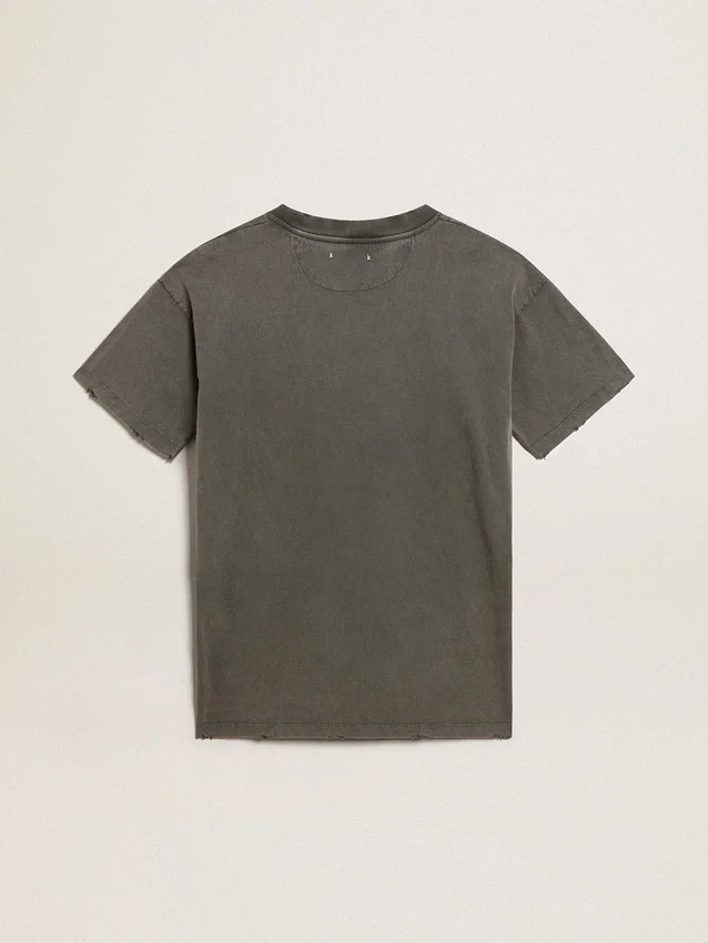 Rochie-tricou gri pentru femei, cu finisaj uzat