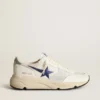 Running Sole din piele albă și plasă, cu stea din piele laminată albastră
