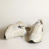 Running Sole din piele albă și plasă, cu stea din piele laminată albastră