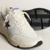 Running Sole din piele albă și plasă, cu stea din piele laminată albastră