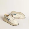 Running Sole din piele nappa cu stea din piele albastră și inserție din piele de căprioară