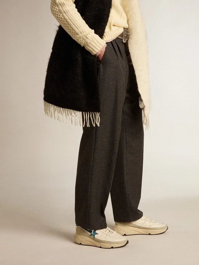 Running Sole din piele nappa cu stea din piele albastră și inserție din piele de căprioară