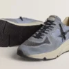 Running Sole pentru bărbați din nailon albastru deschis și nubuc, cu stea neagră