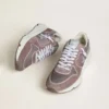 Running Sole pentru femei din nailon și piele de căprioară de culoare lavandă, cu stea imprimată și bandă de piele argintie la călcâi