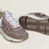 Running Sole pentru femei din nailon și piele de căprioară de culoare lavandă, cu stea imprimată și bandă de piele argintie la călcâi