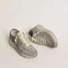 Running Sole pentru femei din piele de căprioară gri, cu stea din piele de căprioară gri și bandă la călcâi