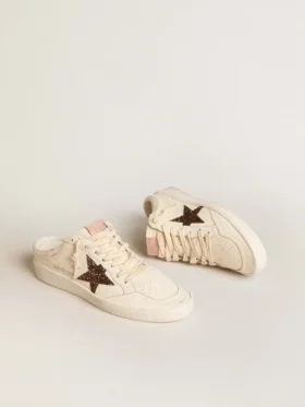 Saboti Ball Star din piele nappa de culoare fildeș cu stea sclipitoare de culoare bronz