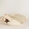 Saboti Ball Star din piele nappa de culoare fildeș cu stea sclipitoare de culoare bronz