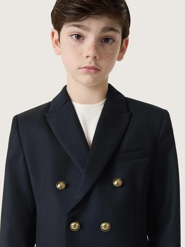 Sacou albastru închis cu două rânduri de nasturi pentru băieți