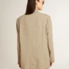 Sacou bej cu dungi subțiri, cu un singur rând de nasturi, pentru femei, cu croială oversized