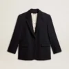 Sacou blazer pentru femei din amestec de lână, albastru închis