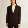 Sacou blazer pentru femei din amestec de lână, albastru închis