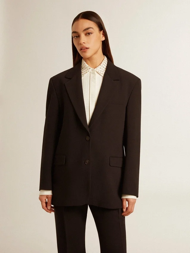 Sacou blazer pentru femei din amestec de lână, albastru închis