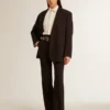 Sacou blazer pentru femei din amestec de lână, albastru închis