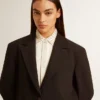 Sacou blazer pentru femei din amestec de lână, albastru închis