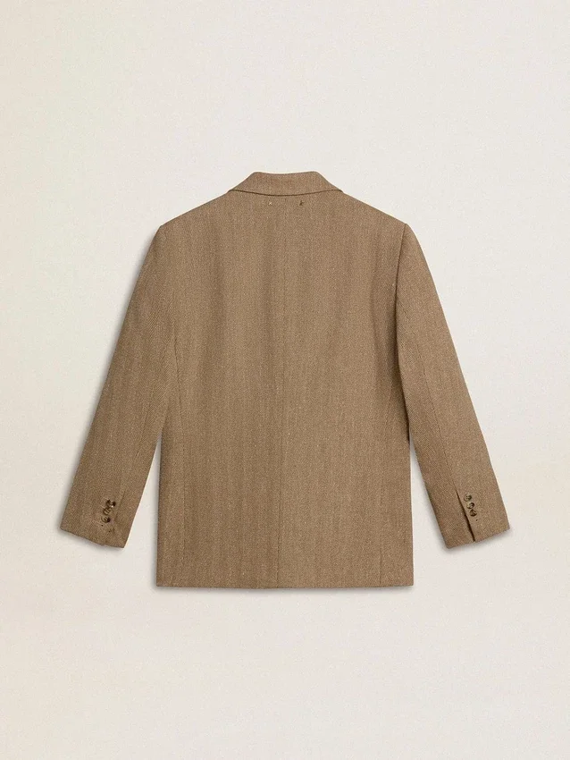 Sacou pentru femei cu un singur rând de nasturi, în model herringbone de culoare nisip