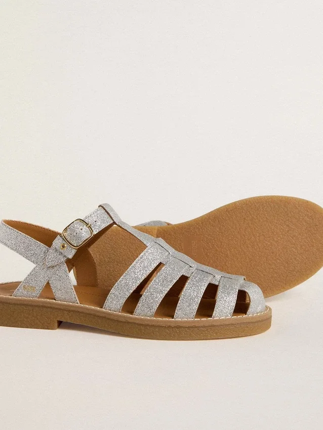 Sandale Maxime Young cu micro-sclipici argintii
