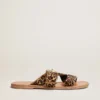 Sandale plate Margaret pentru femei din piele de ponei cu imprimeu leopard