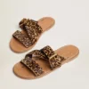Sandale plate Margaret pentru femei din piele de ponei cu imprimeu leopard