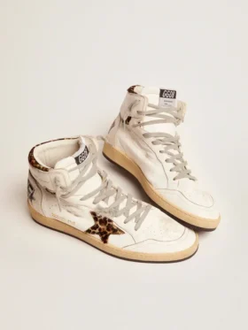 Sky-Star sneakersi cu semnătură pe gleznă și inserții din piele de ponei cu imprimeu leopard
