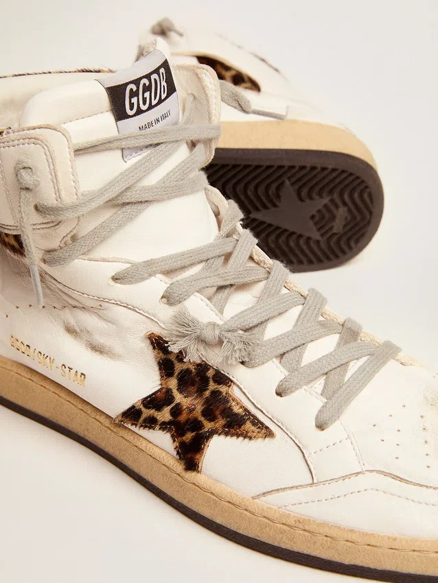 Sky-Star sneakersi cu semnătură pe gleznă și inserții din piele de ponei cu imprimeu leopard
