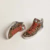 Slide LTD pentru femei din piele de ponei cu imprimeu leopard, cu stea din piele metalizată și detalii strălucitoare