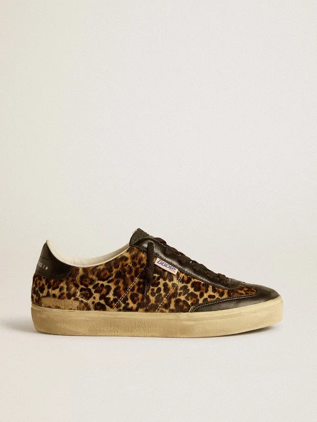 Soul Star din piele de ponei cu imprimeu leopard, cu bandă la călcâi și inserții din piele nappa neagră