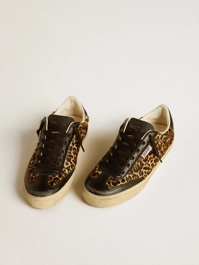 Soul Star din piele de ponei cu imprimeu leopard, cu bandă la călcâi și inserții din piele nappa neagră