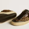 Soul Star din piele de ponei cu imprimeu leopard, cu bandă la călcâi și inserții din piele nappa neagră