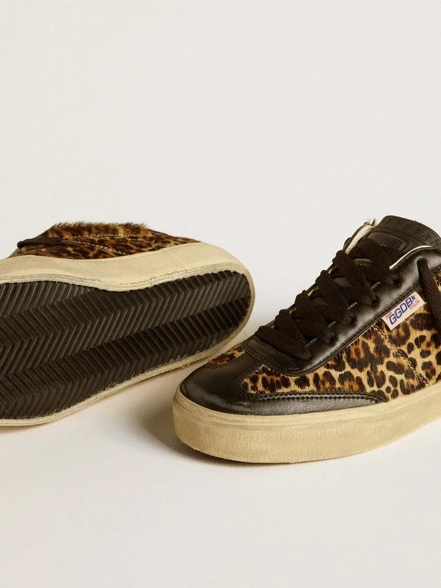 Soul Star din piele de ponei cu imprimeu leopard, cu bandă la călcâi și inserții din piele nappa neagră